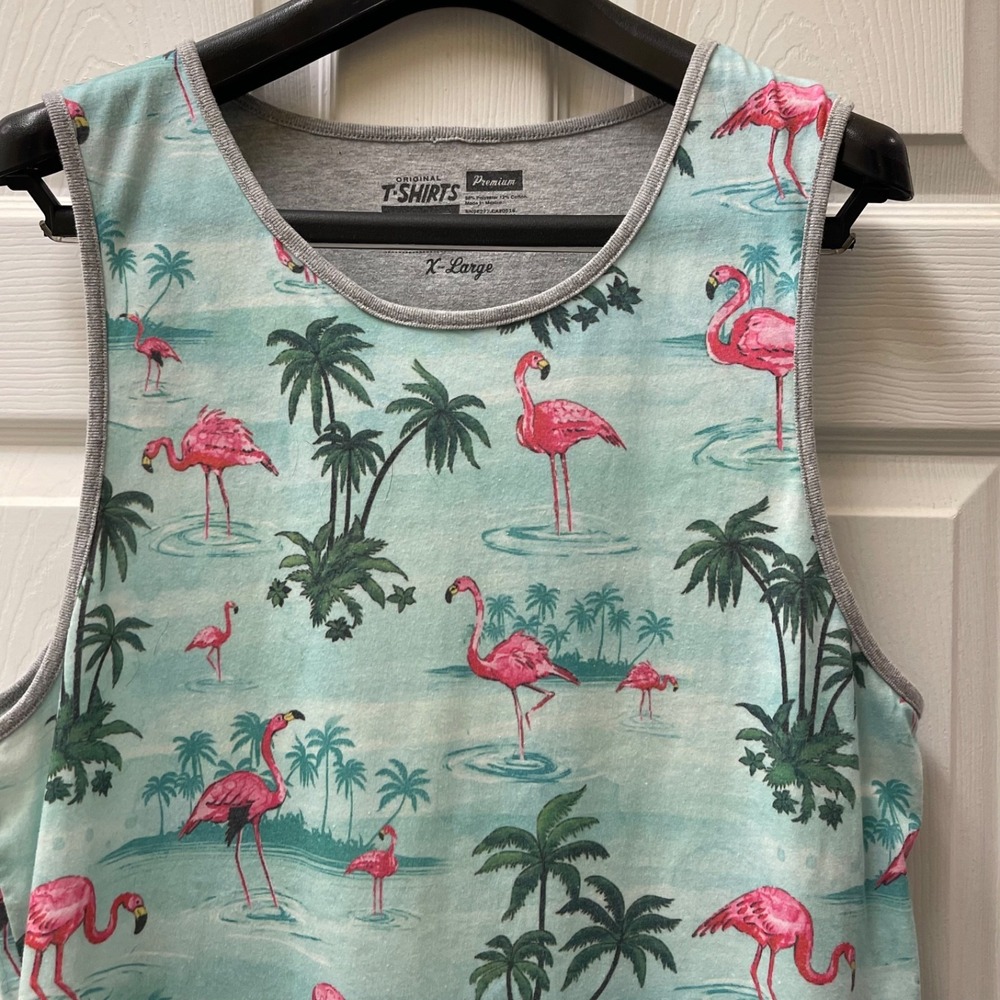Vans Men’s Mint Green Tank Top with Pink Flamingo Print
